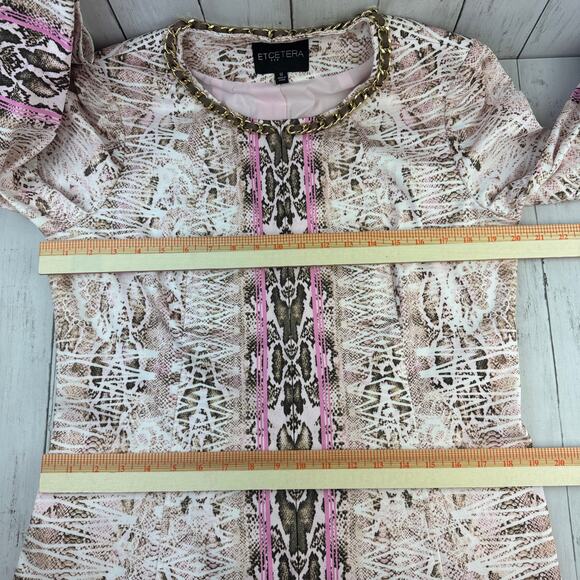 Etcetera Pink Snake Print 3/4 Sleeve Chain Neck Trench Dress Jacket Coat Size 12 - Picture 12 of 14